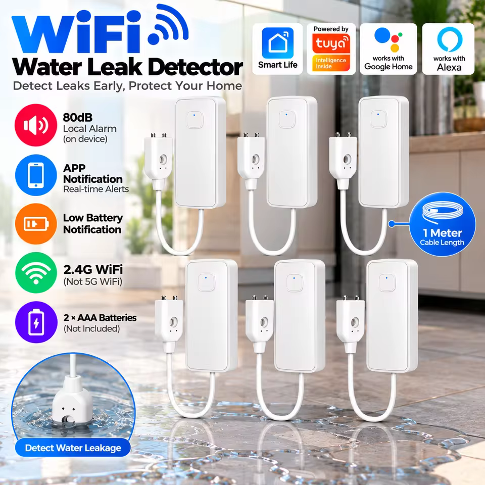 Sensor de Vazamento WiFi 2.4G com Alarme