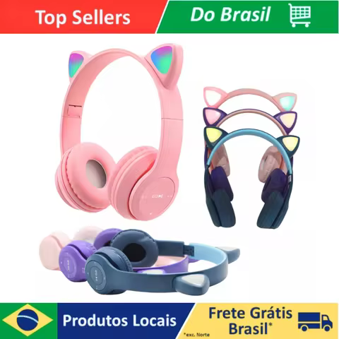 Fone Bluetooth Gatinho LED