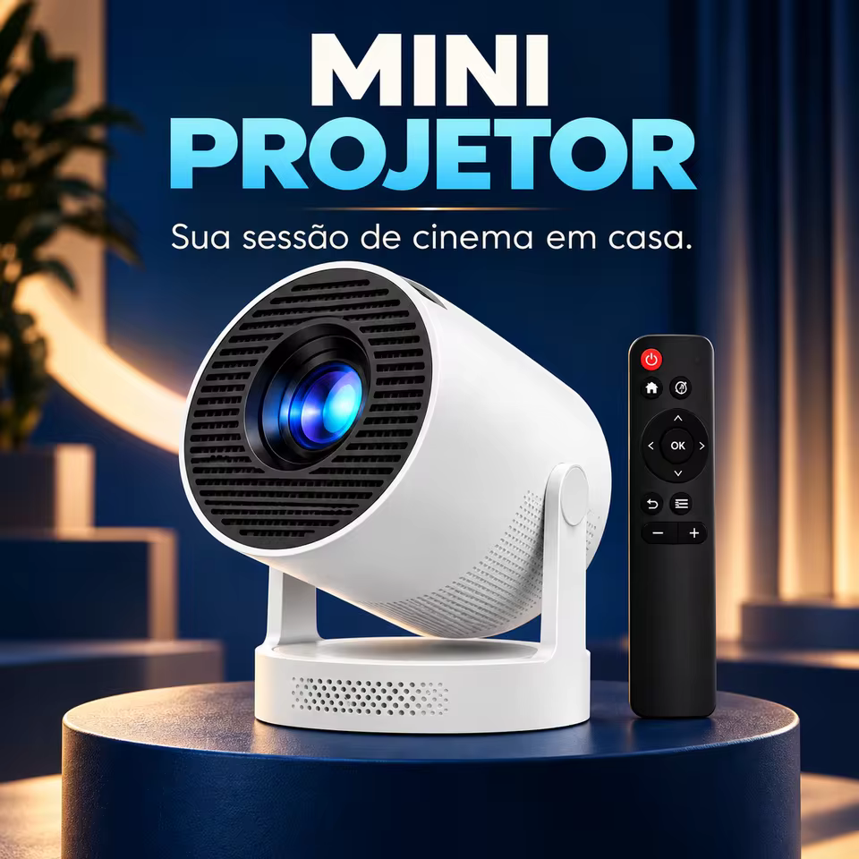 Mini Projetor Portátil com Controle Remoto