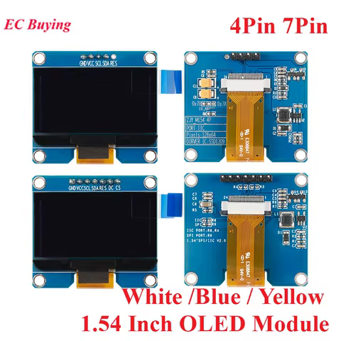 Módulo oled de 1.54 polegadas 1.54 "12864, tela lcd, módulo de exibição led 128*64 ssd1309 spi/iic interface i2c para arduino 4pin 7pin