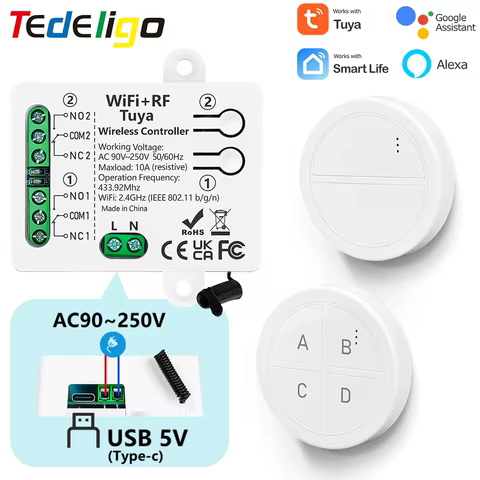 Interruptor Inteligente Tuya WiFi 433MHz com Controle Remoto