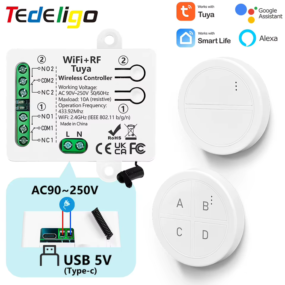 Interruptor Inteligente Tuya WiFi 433MHz com Controle Remoto