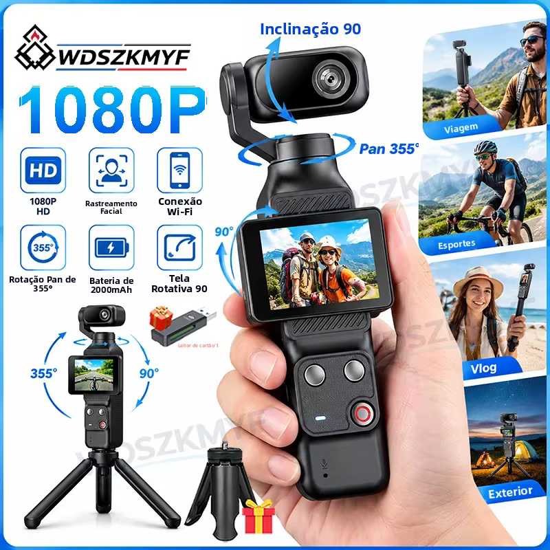 Gimbal Câmera Portátil 1080P com Tela 2 Polegadas