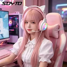 Headset Gamer SOYTO Rosa LED Thumbnail 1