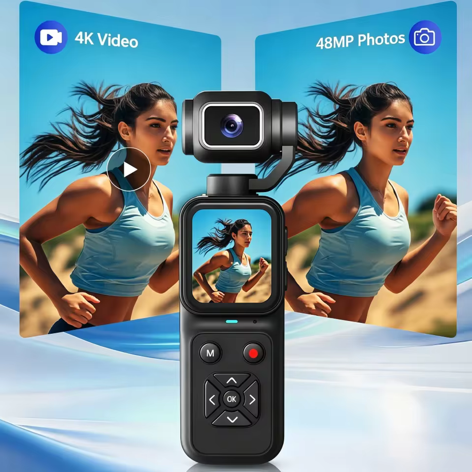 Câmera 4K de Bolso com Lente Flip e Gimbal