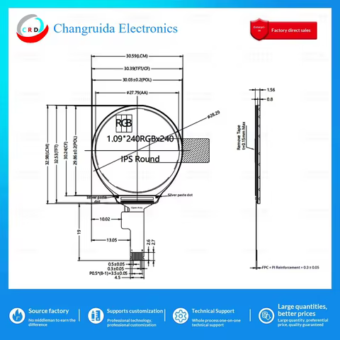 Tela LCD TFT 1.09" Redonda