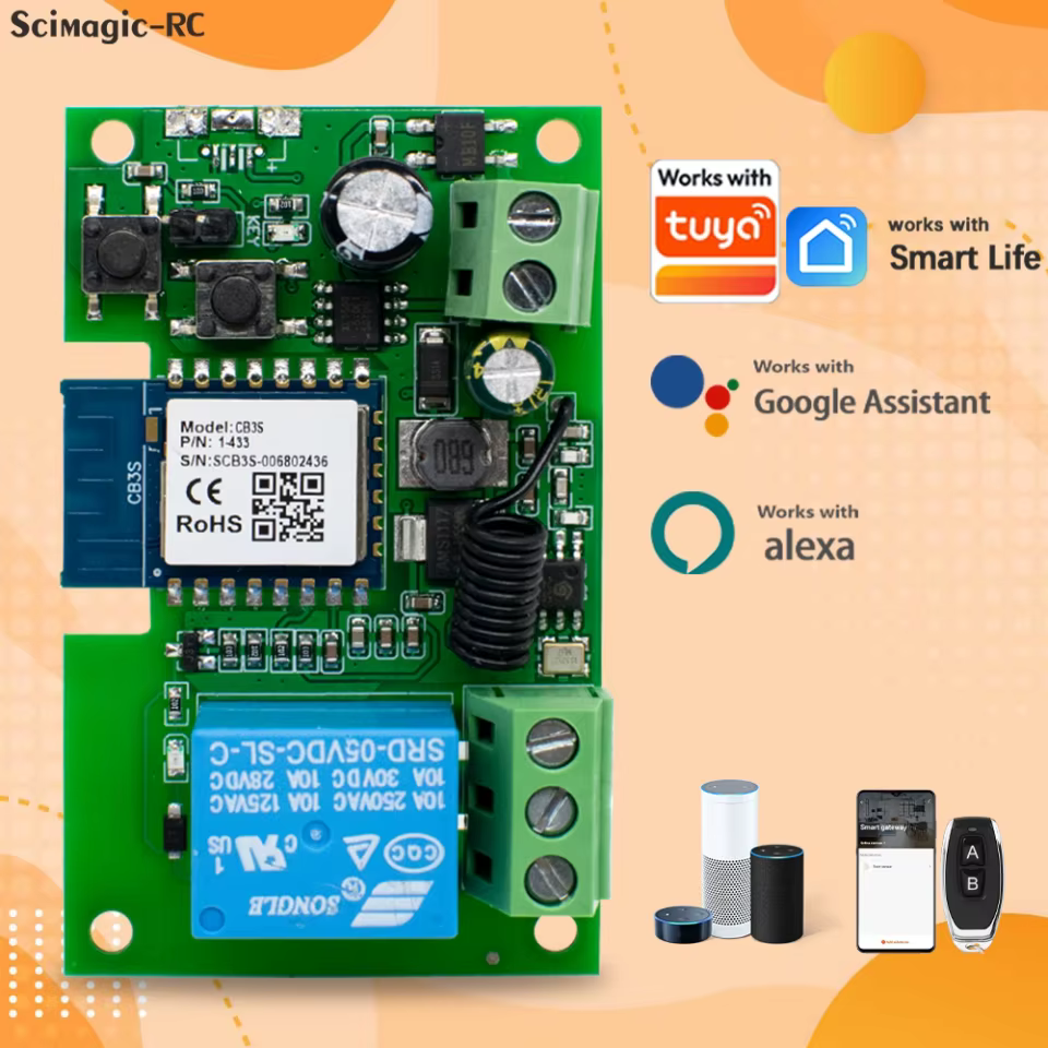 Relé WiFi Inteligente 1CH com Controle RF e App Tuya