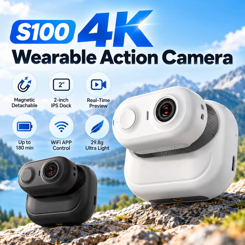Câmera de Ação Mini S100 4K Magnética