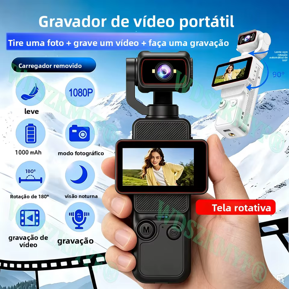 Câmera de Ação 1080P com Lente Rotativa