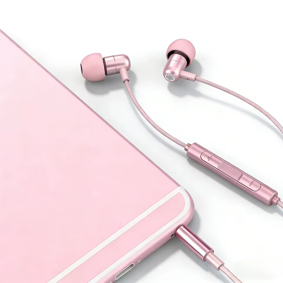 Fone de Ouvido Rosa com Fio