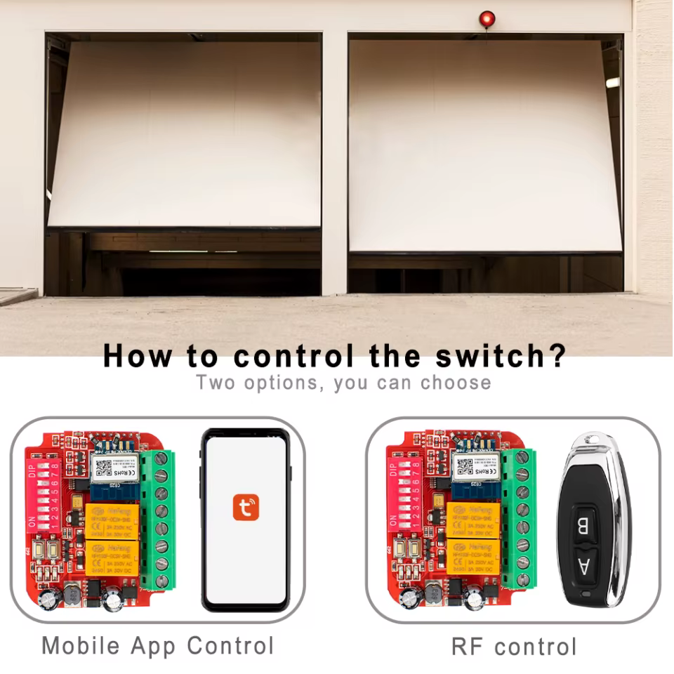 Receptor de Controle 2CH Wi-Fi + RF para Garagem