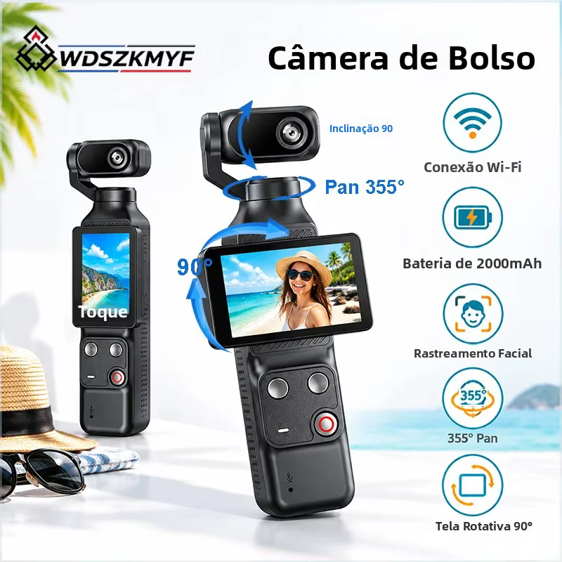 Câmera de Ação Gimbal 355° com Rastreamento Facial
