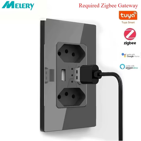 Tomada Inteligente Zigbee com USB e Vidro