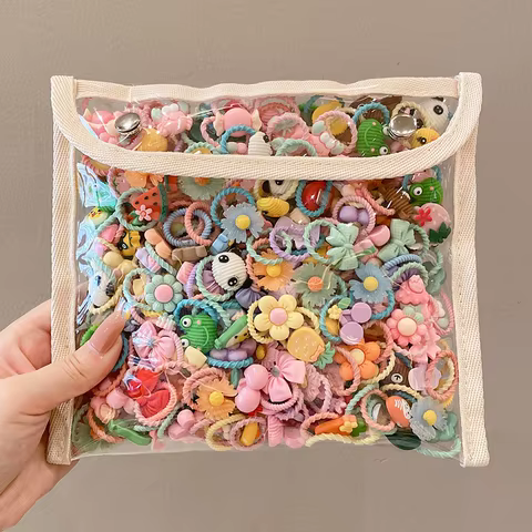 Conjunto 50 Elásticos Cabelo Infantil Frutas Animais