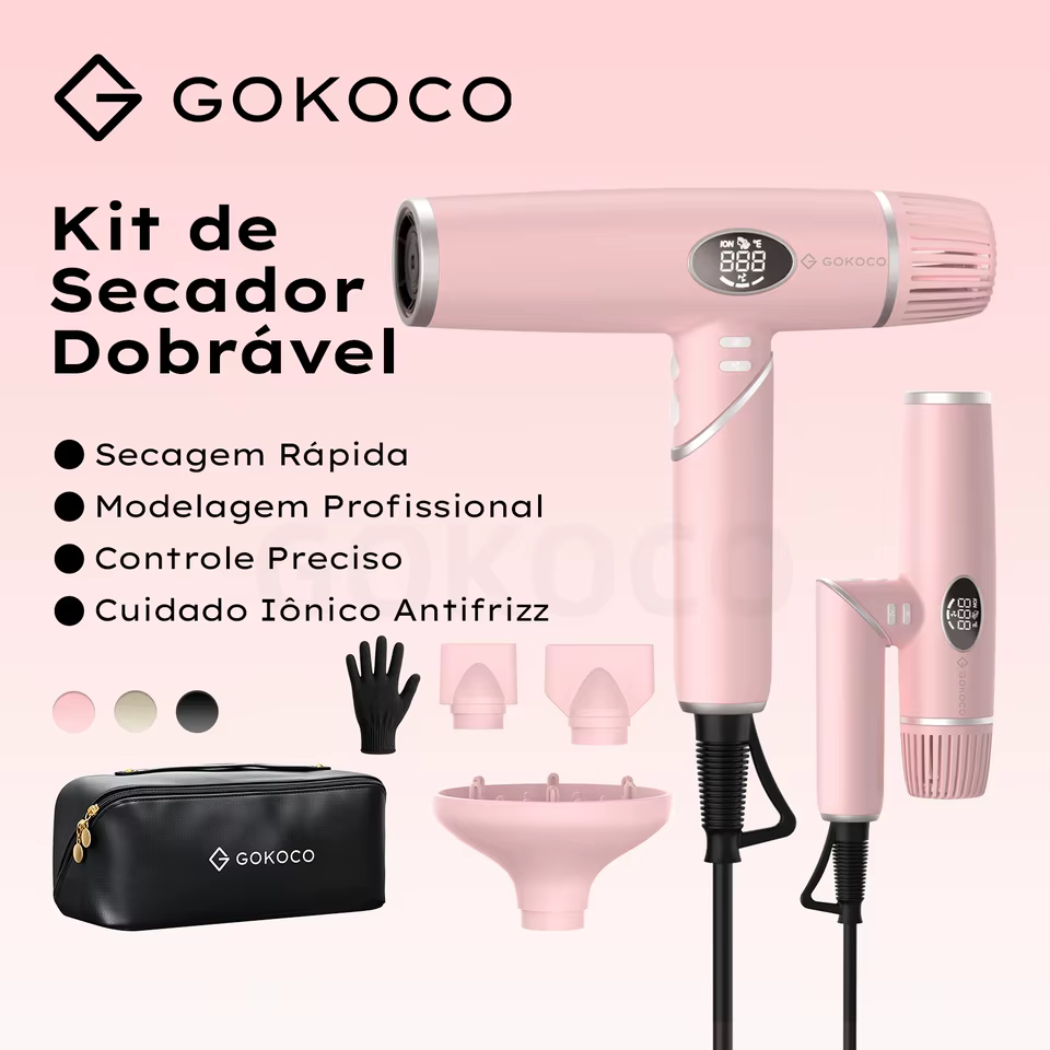 Secador de Cabelo Dobrável com Íons Negativos