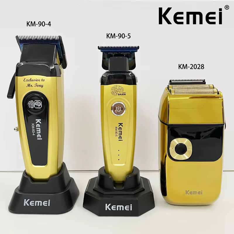 Aparador de Cabelo Profissional Kemei Kit Dourado