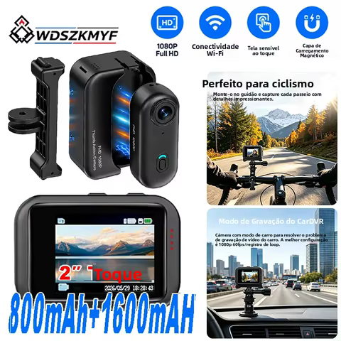 Mini câmera de ação com tela sensível ao toque de 2 polegadas, Wi-Fi, 1080P HD, portátil, para uso no corpo, gravador de vídeo para esportes, com estojo de carregamento, ideal para viagens, vlog