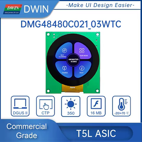 Dwin 2.1 "módulos de exibição lcd ips redondos 480*480 pixels ttl/rs232 interface painel de tela de toque capacitivo para projeto arduino
