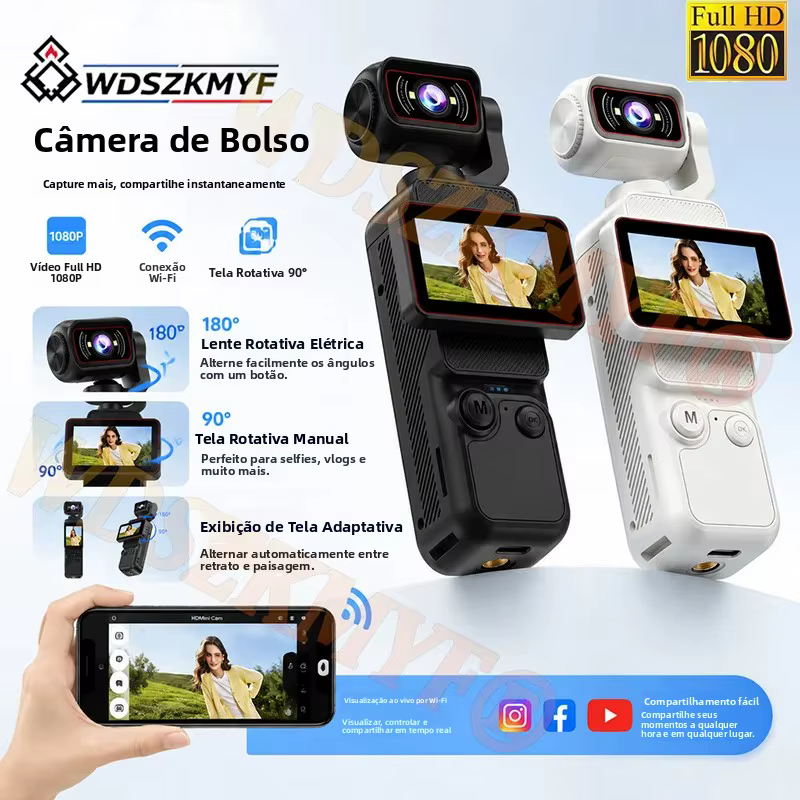 Câmera de Bolso 1080P Wi-Fi
