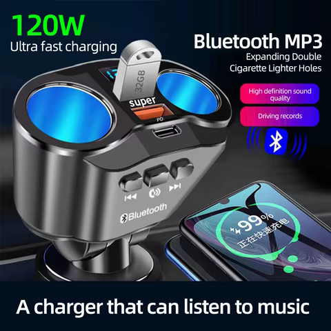 Carregador Carro USB PD 120W Display LED
