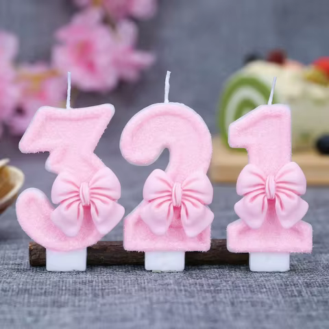 Velas de Aniversário Números 0-9 Rosa com Laço