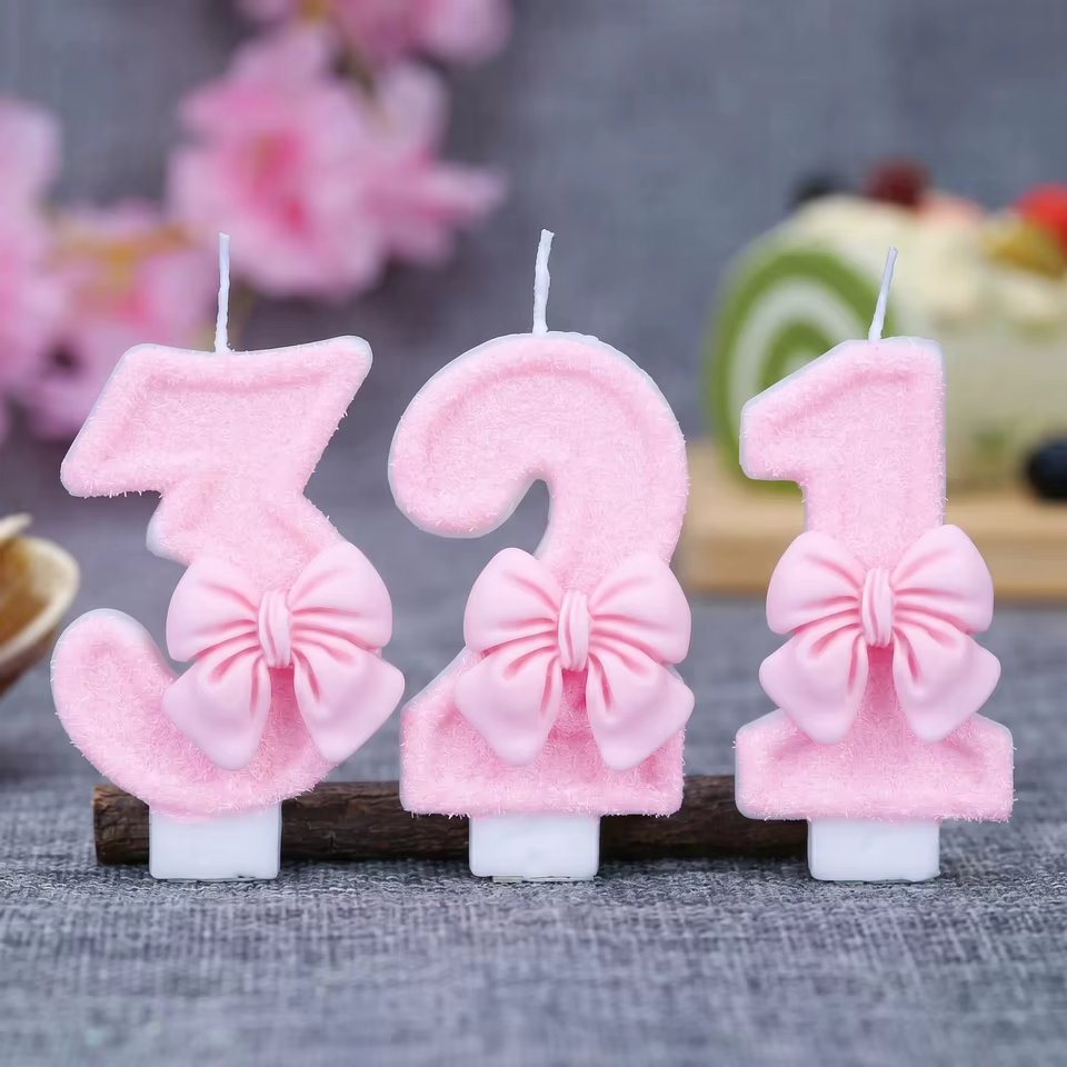 Velas de Aniversário Números 0-9 Rosa com Laço