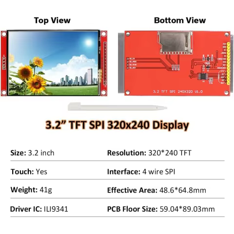 Display LCD TFT 3.2" com Toque ILI9341