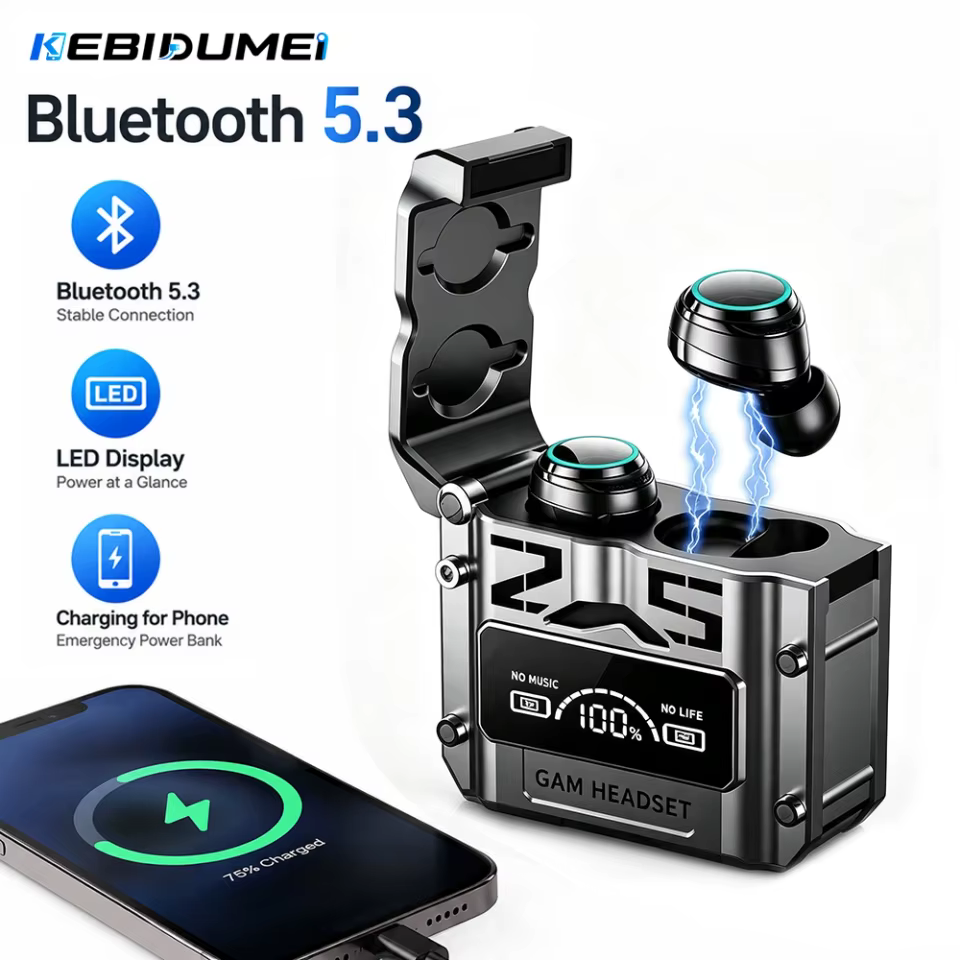 Fones Bluetooth 5.3 para Jogos com LED
