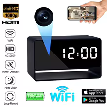 Câmera Mini Relógio de Alarme 1080p HD WiFi Thumbnail 1