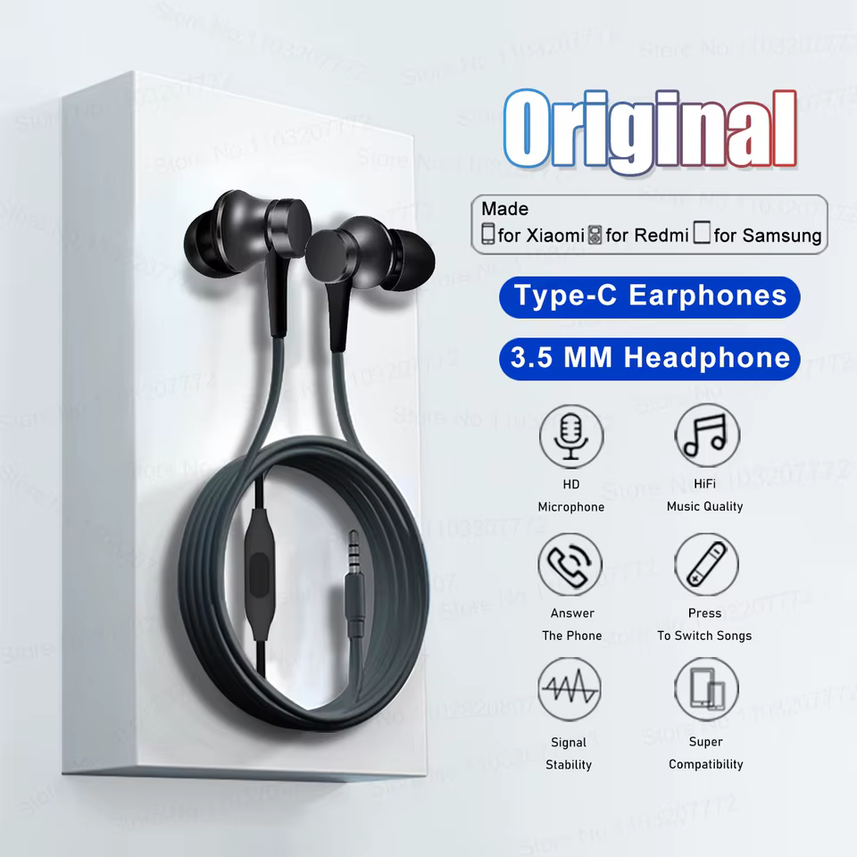 Fone de Ouvido com Fio Tipo C e 3.5mm