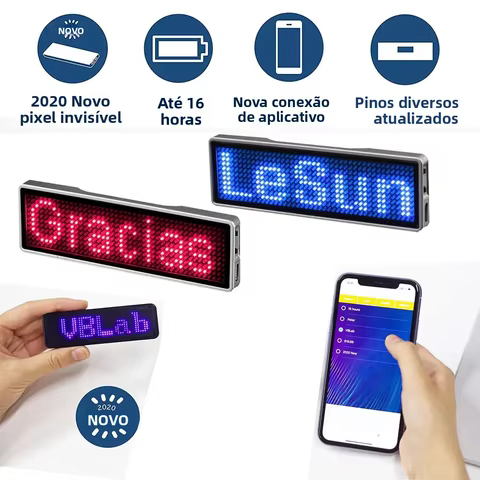 Crachá LED Programável Bluetooth