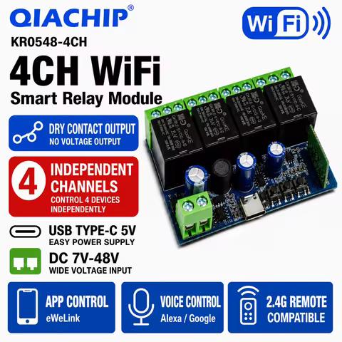 Relé Inteligente Wi-Fi 4 Canais QIACHIP