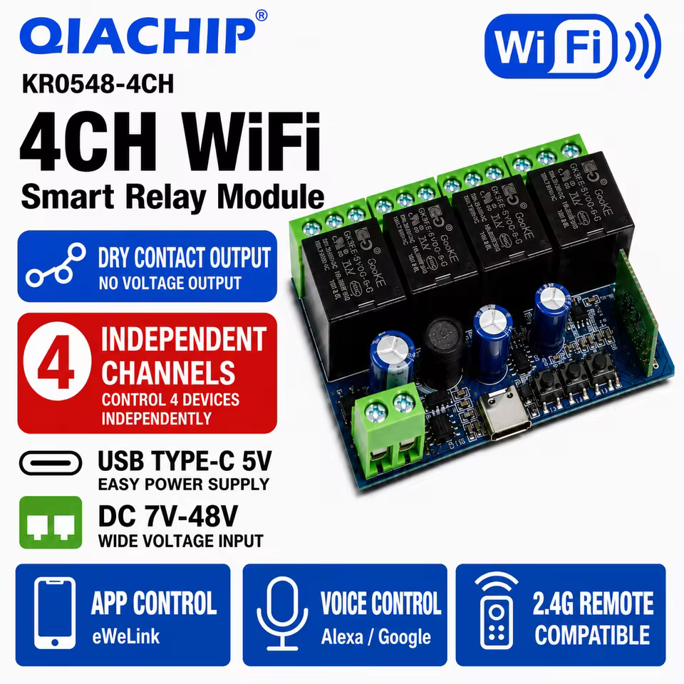 Relé Inteligente Wi-Fi 4 Canais QIACHIP