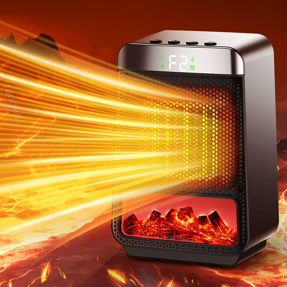 Aquecedor de Mesa PTC com Chama Realista