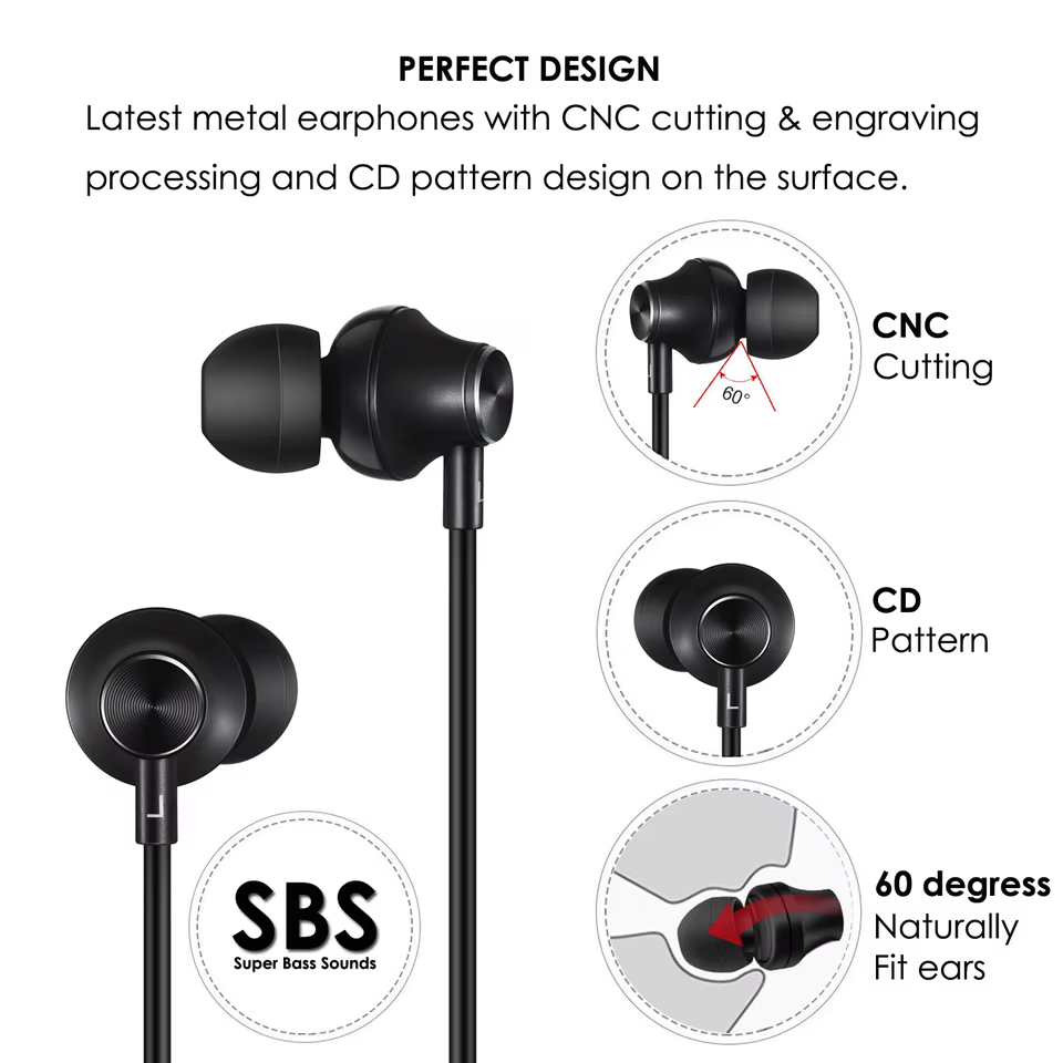 Fone de Ouvido 3.5mm Metal Preto