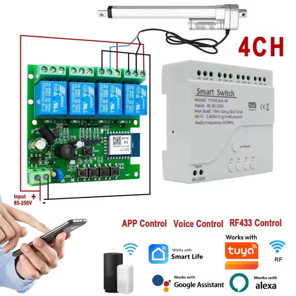 Relé Inteligente 4CH com Controle Remoto RF 433MHz