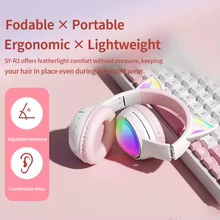 Fone Bluetooth Gato Rosa RGB Thumbnail 4