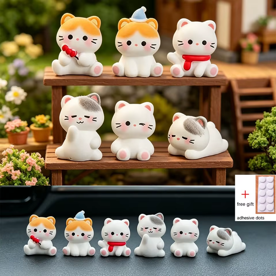 6 Figurinhas de Gato em Resina