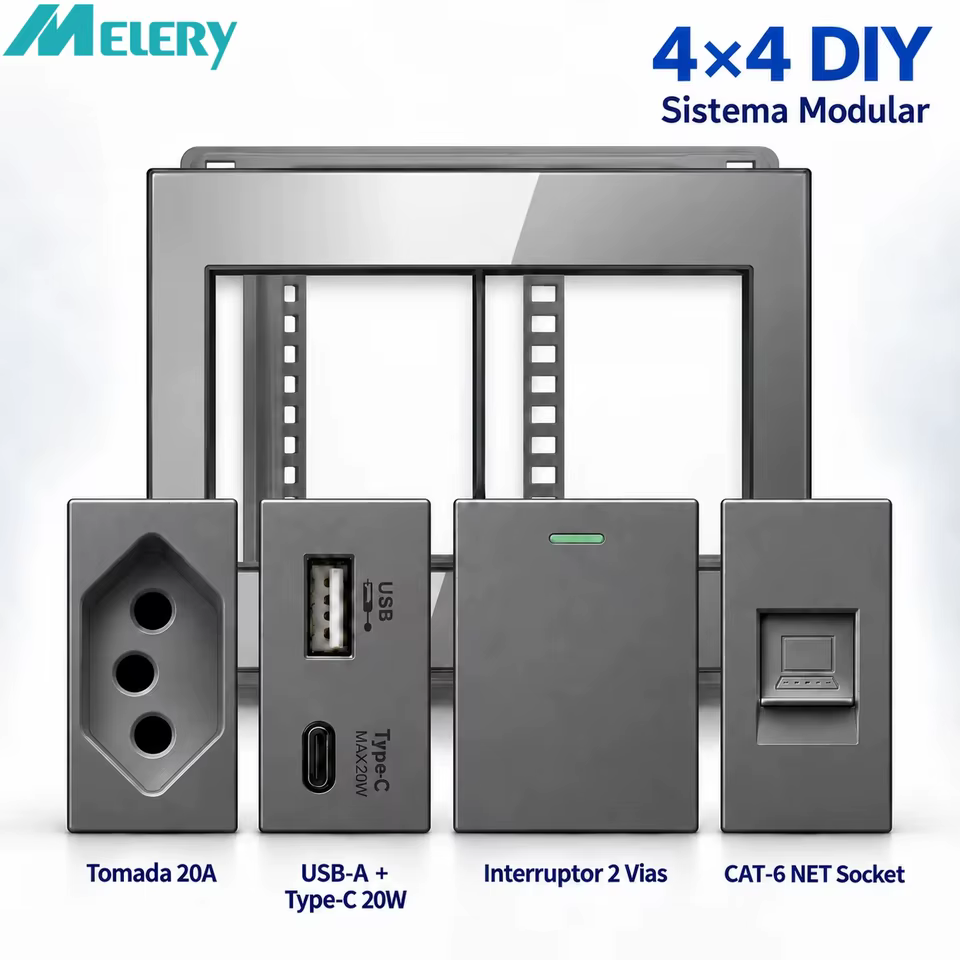 Painel Modular Melery Brasil 4x2 Tomada USB