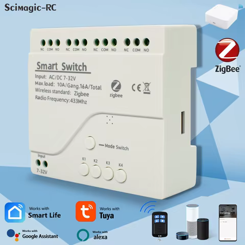 Relé Zigbee 4 Canais Inteligente
