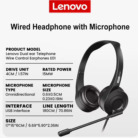 Fone de Ouvido Lenovo com Microfone HD