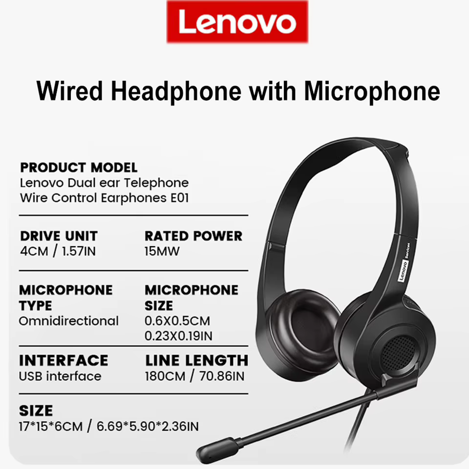 Fone de Ouvido Lenovo com Microfone HD