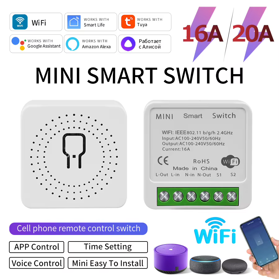 Interruptor Inteligente Wi-Fi Tuya 16A/20A
