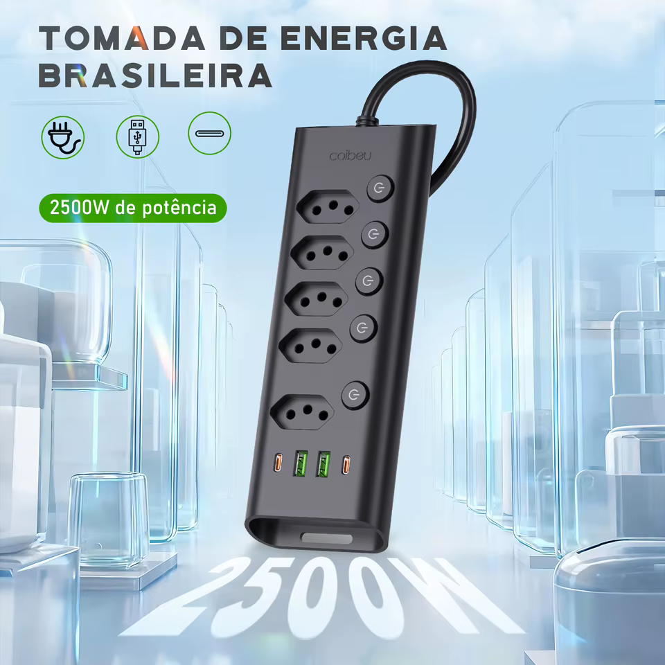 Extensor de Tomada 5 Saídas USB Type-C