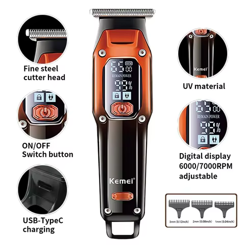 Aparador de Cabelo Kemei Profissional Sem Fio