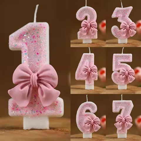 Vela de Aniversário Número Rosa Glitter