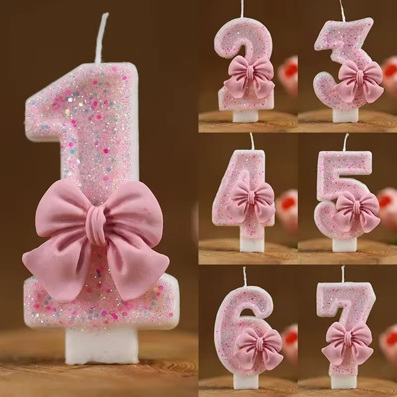 Vela de Aniversário Número Rosa Glitter
