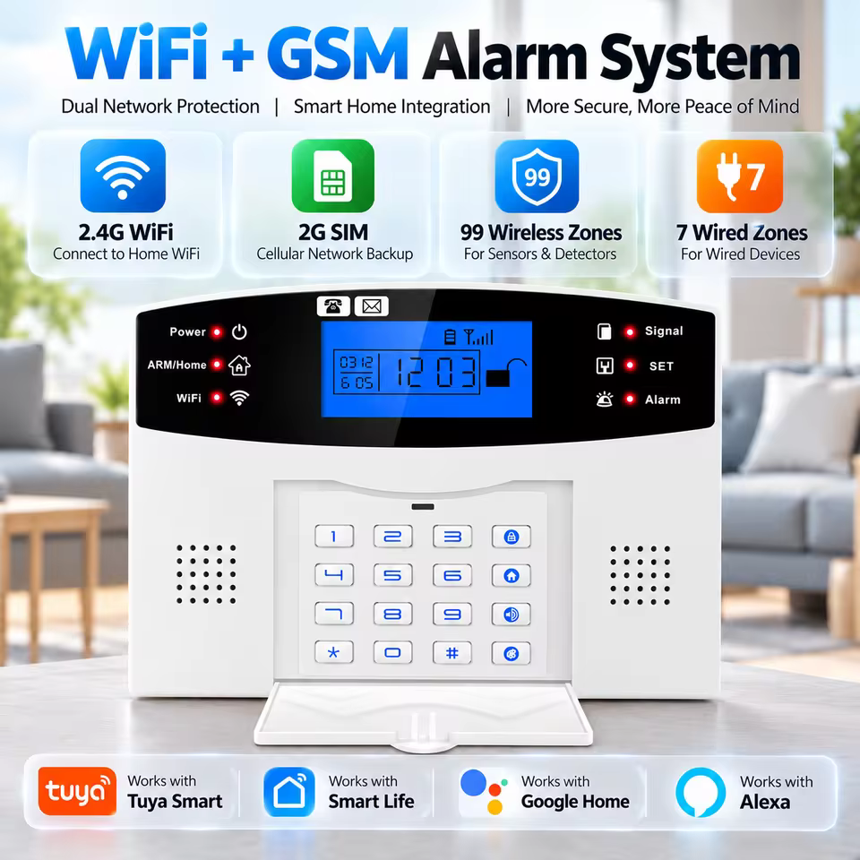 Alarme de Segurança Residencial WiFi GSM 433MHz com Sensor de Porta e PIR
