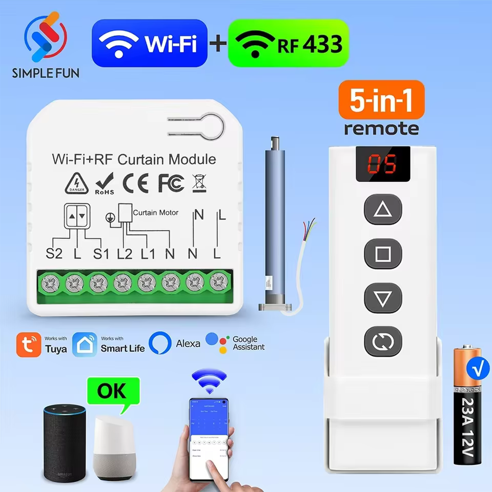 Interruptor Inteligente WiFi RF para Cortinas
