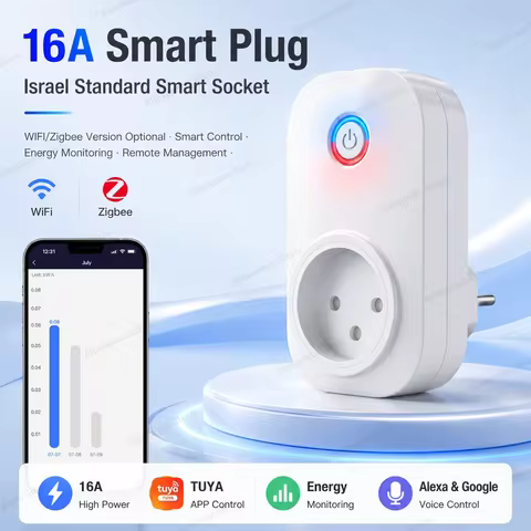 Tomada Inteligente Tuya Wifi 16A com Zigbee e Medidor de Energia